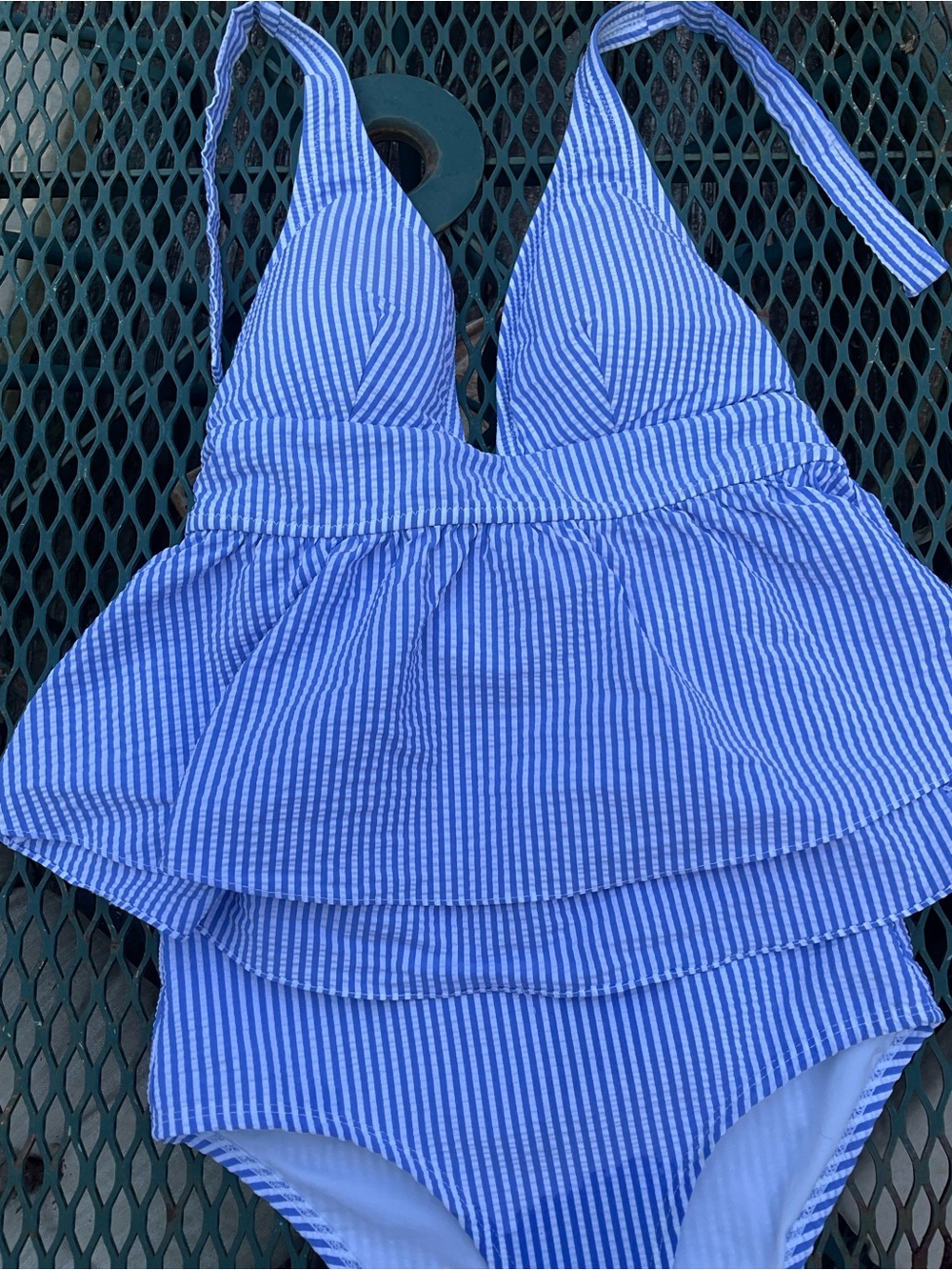 J Crew seersucker peplum top bathing suit